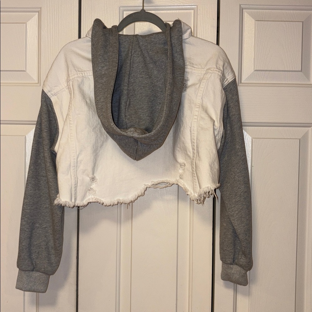 Dance & Marvel White and Gray Distressed Denim Jacket - Picture 4 of 6